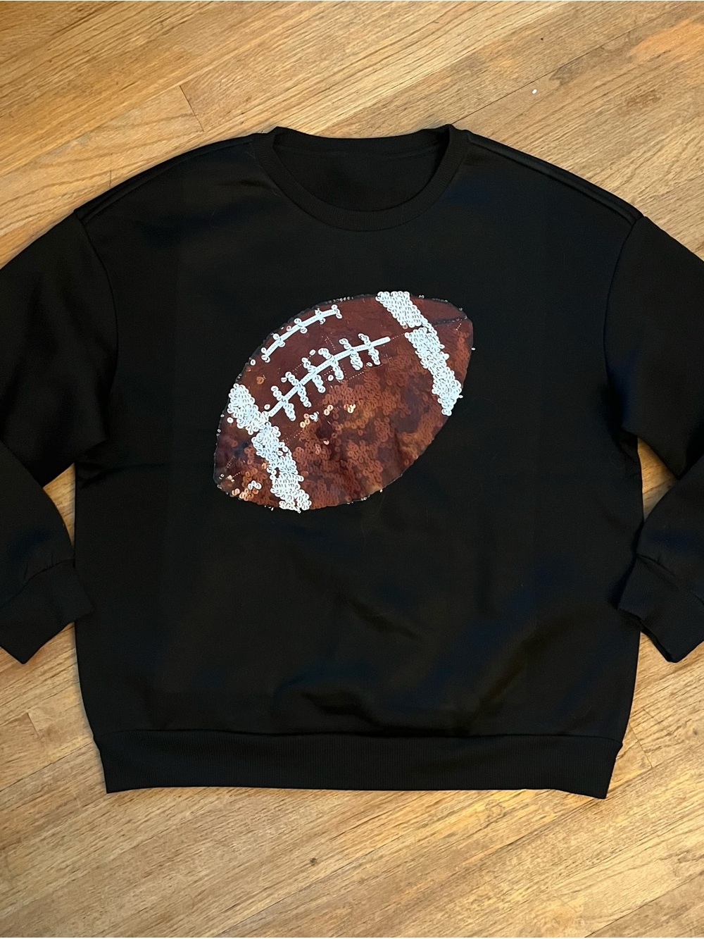 Black Sequin Football Crewneck Sweatshirt for Women